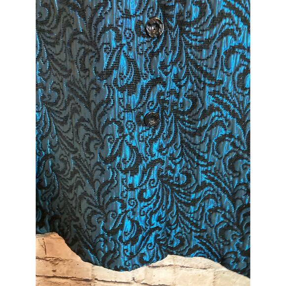 Studio C Jacket Womens 16W Dark Turquoise Jacquard Shiny Tapestry Button Front - Picture 7 of 13